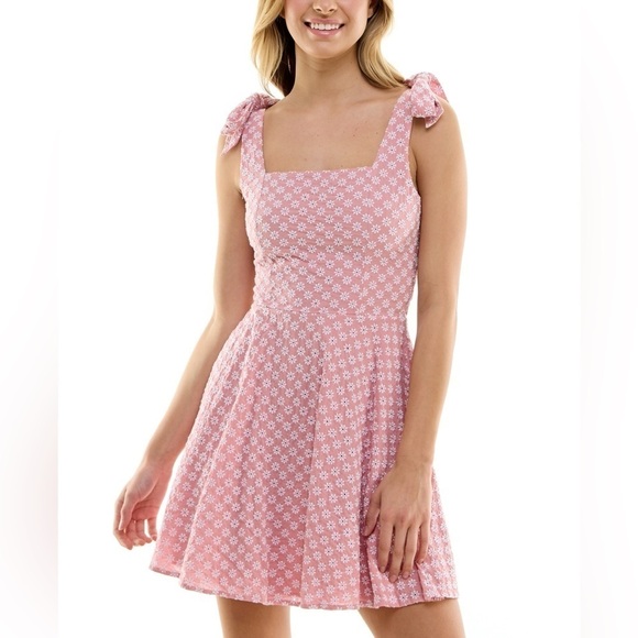 Trixxi Pink White Floral Mini Dress Tie Detail Summer Spring XL Large - Picture 1 of 8